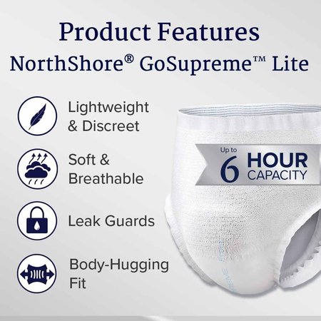 Northshore GoSupreme LITE Pull-On Underwear, White, 2X-Large, 56"-80", 12PK 1377